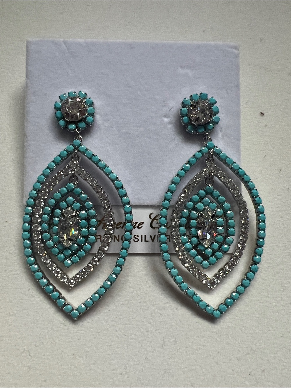 Turquoise Teardrop Crystal Dangle Earrings - 5th avenue collection